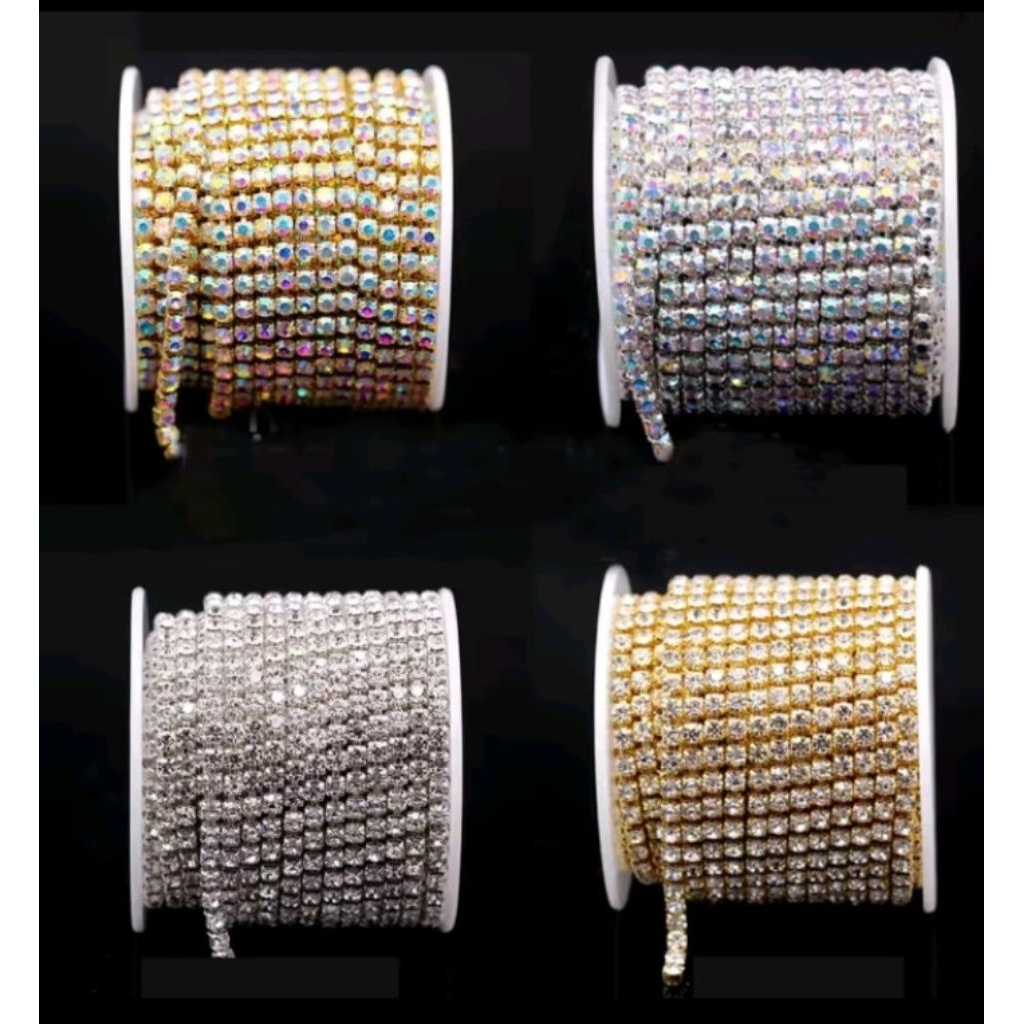 Crystal Chain Roll SS12 SS16 Gold Silver 1 Roll 10 Yard Rhinestone