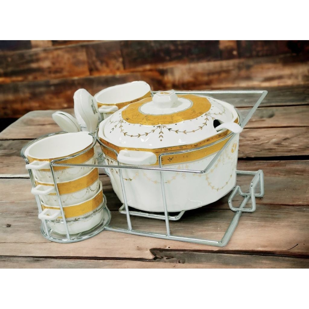 Prasmanan Vicenza S87 PADI, wadah sup Brie, mewah dengan diamond texture dilengkapi main bowl dan se