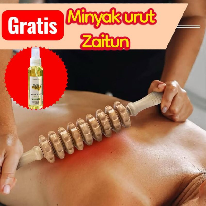 FREENMINYAK ZAITUN Kayu Pijat Punggung Roller Roda Berputar Pijat Kesehatan Tradisional