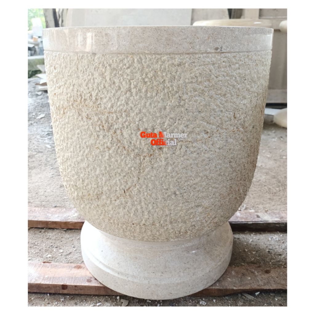 Pot Bonsai Batu Marmer Putih Model Ketrik