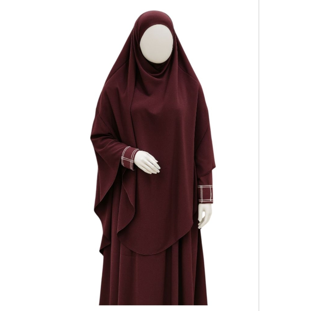 Gamis Syar’i French Khimar Abaya Set Hijab Umroh Kajian Daily Hitam