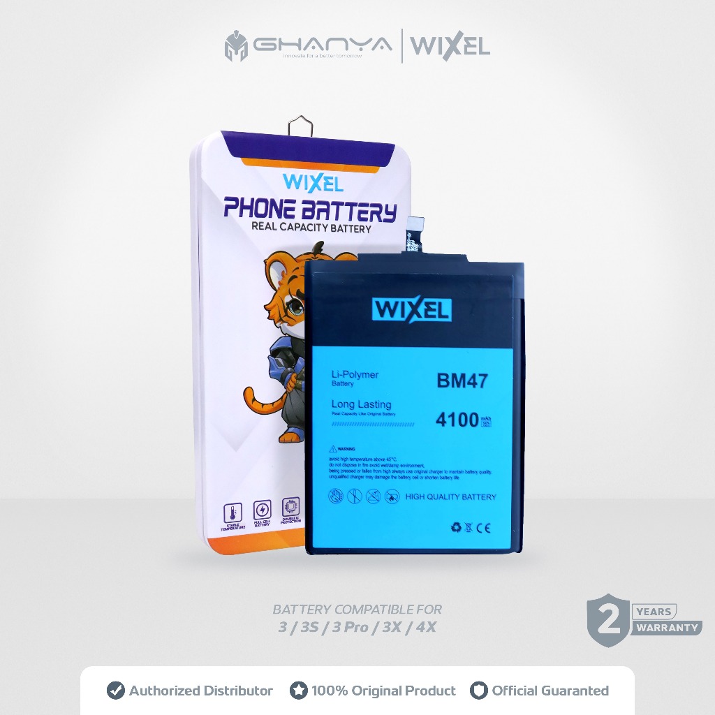 WIXEL ORIGINAL Baterai XiaoMi BM47 Redmi 3 3S 3X Pro Prime 4X Real Capacity Battery 100% Ori Batre B
