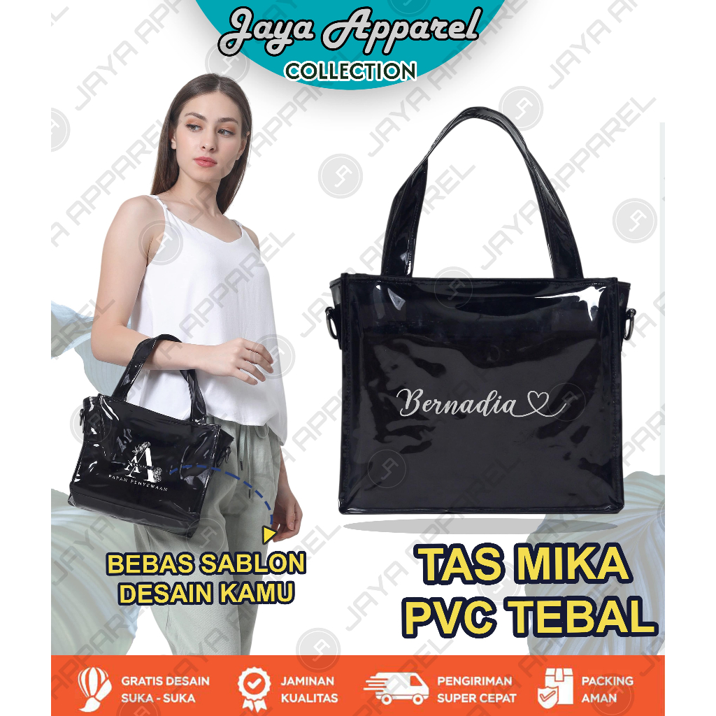 TOTEBAG CASUAL MIKA PVC - CUSTOM TAS TOTEBAG MIKA - TOTEBAG MIKA CASUAL HITAM -  CUSTOM SABLON