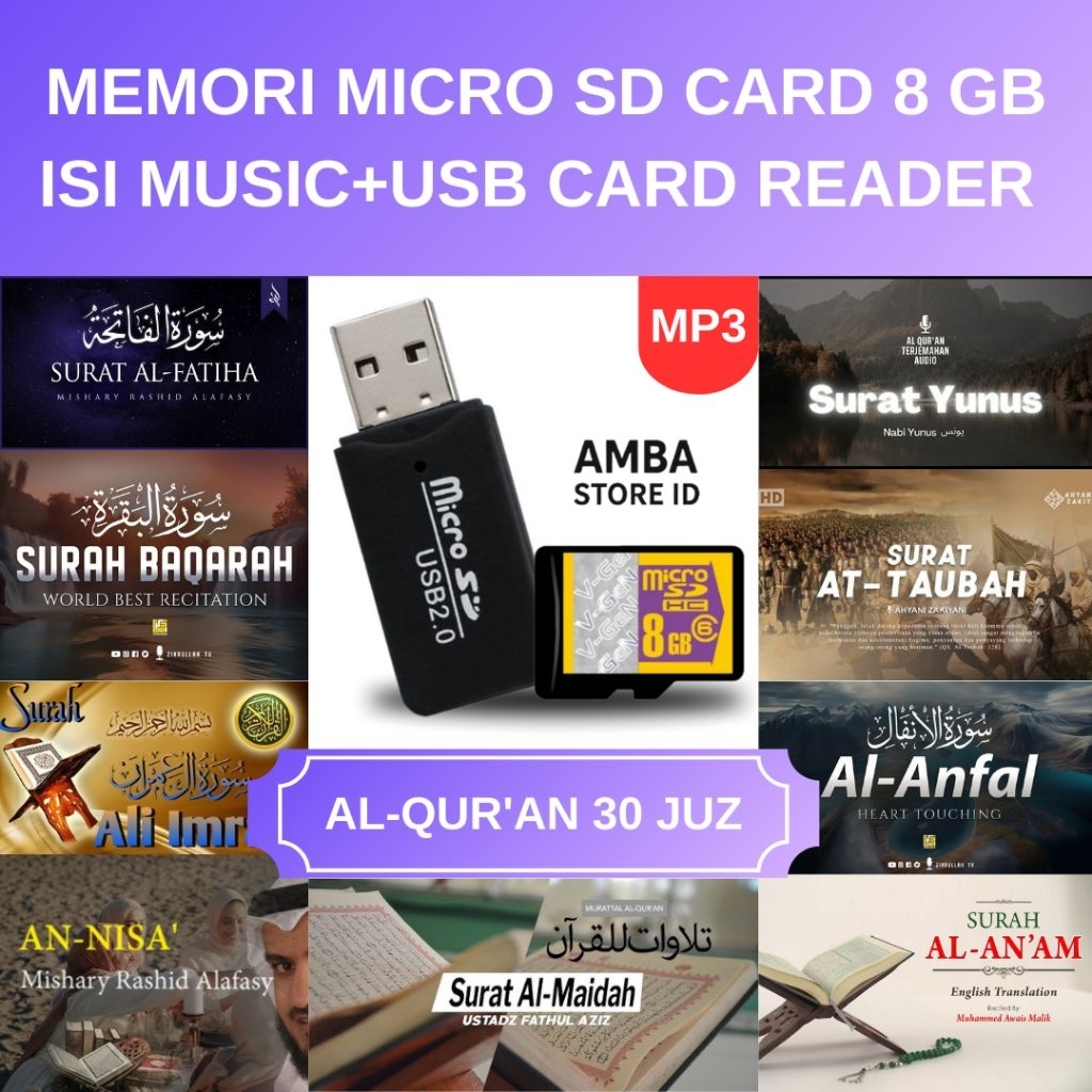 MEMORI ISI (QUR'AN 30 JUZ) 8GB ORI+FREE USB CARD