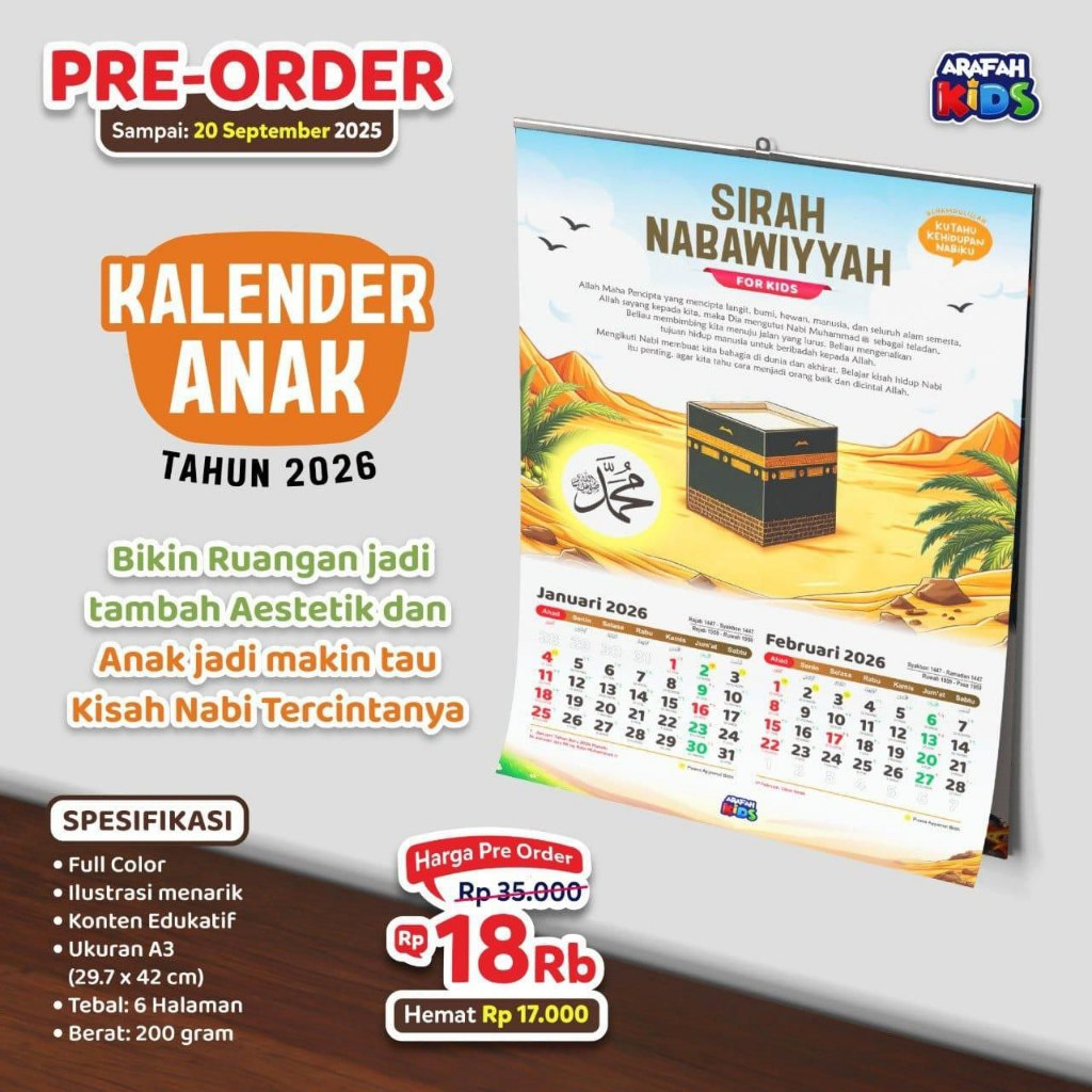 

KALENDER - Kalender Anak Tahun 2026 Plus Edukasi Sirah Nabawiyah | Arafah Kids