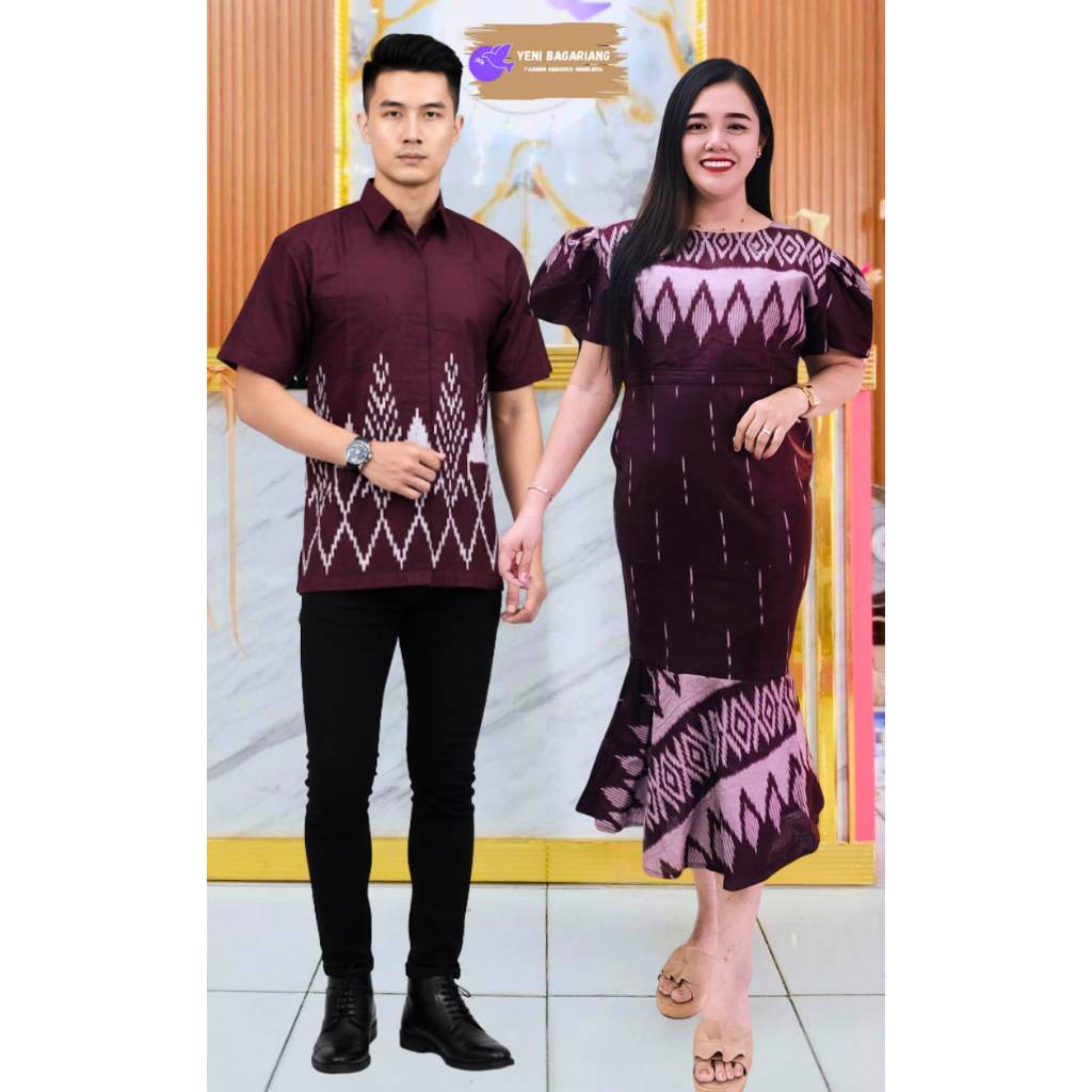 COUPLE BATIK DRESS DUYUNG BURGUNDY TREND TERBARU BATIK BESTSELLER
