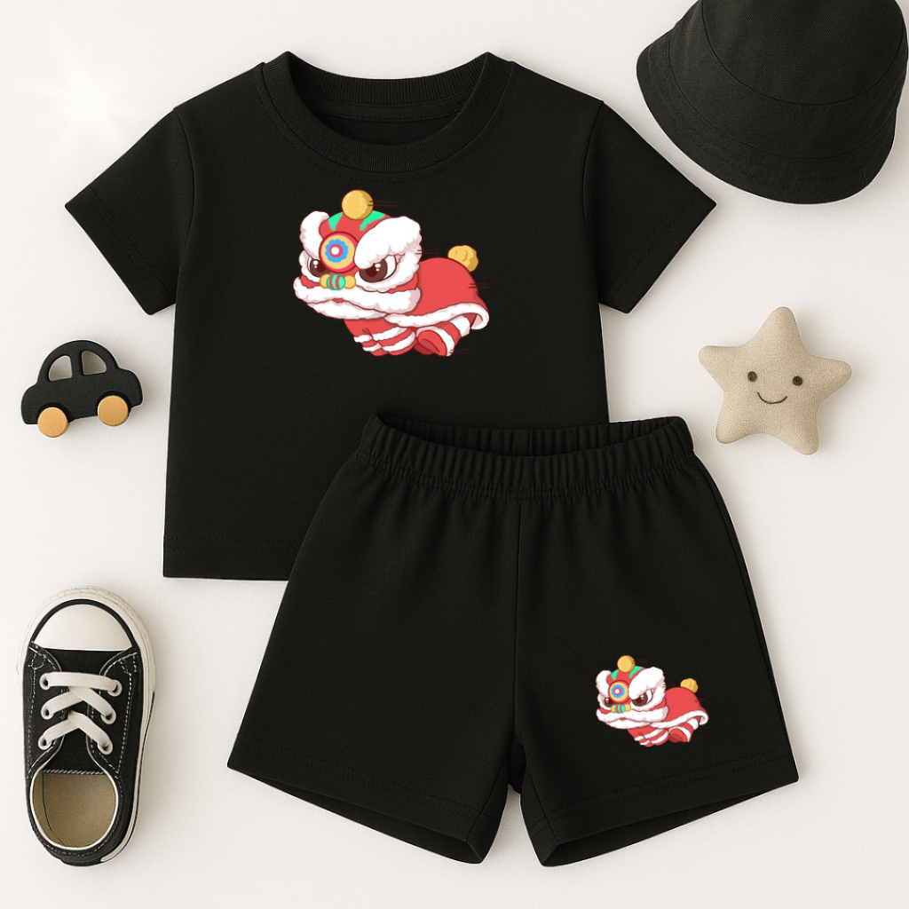 Setelan Baju Celana Anak Laki - Laki Perempuan Bahan Katun Umur 2-12 Tahun - Barongsai