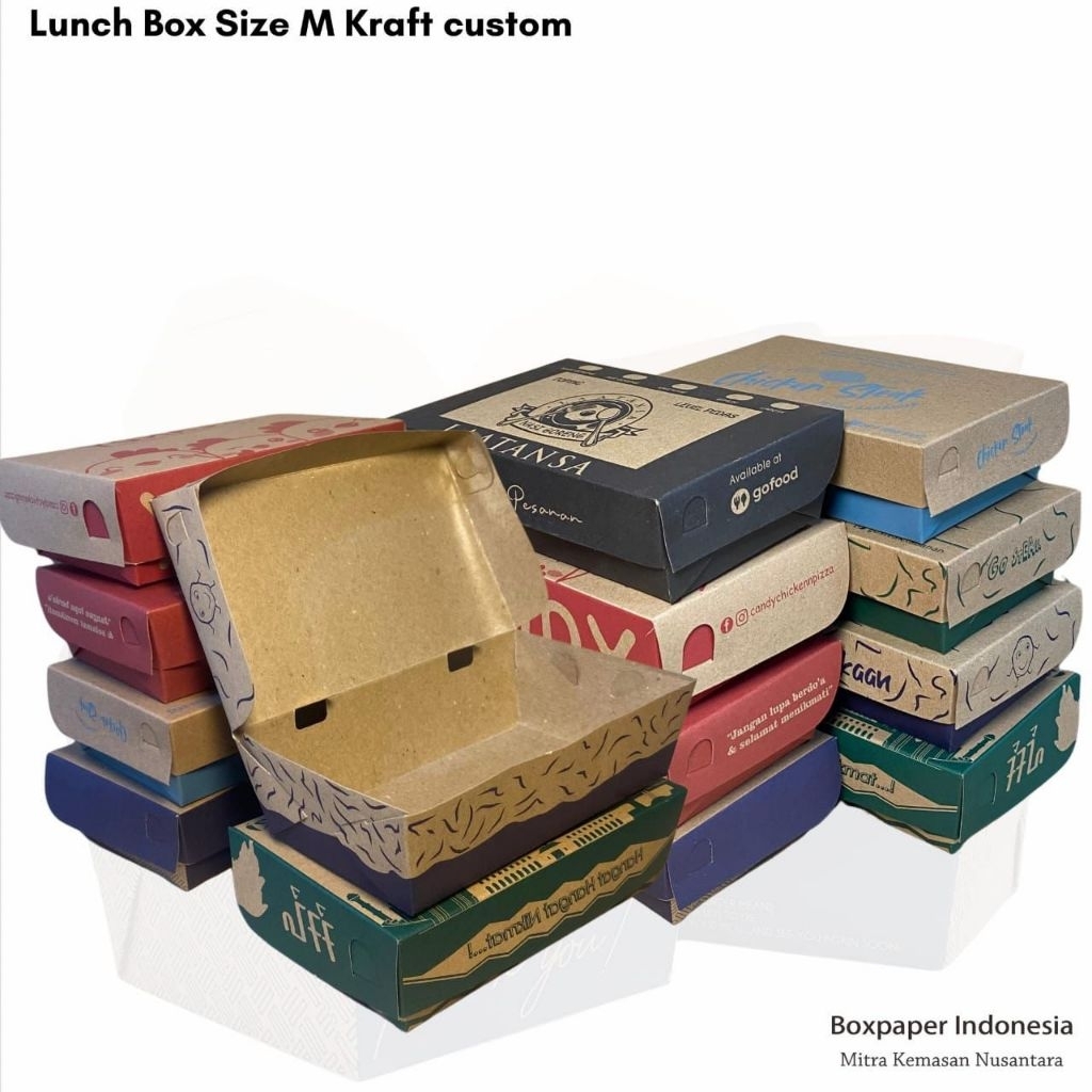 Paper Lunch Box size M Kraft ( Link Khusus Custom 1.000pcs ) Paper Lunch Box Ayam Geprek Ayam Penyet