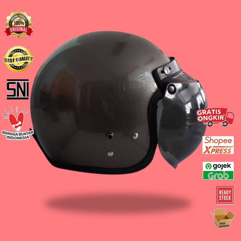 Helm Bogo / Helm Retro ANT Classico Gunmet + Kaca helm