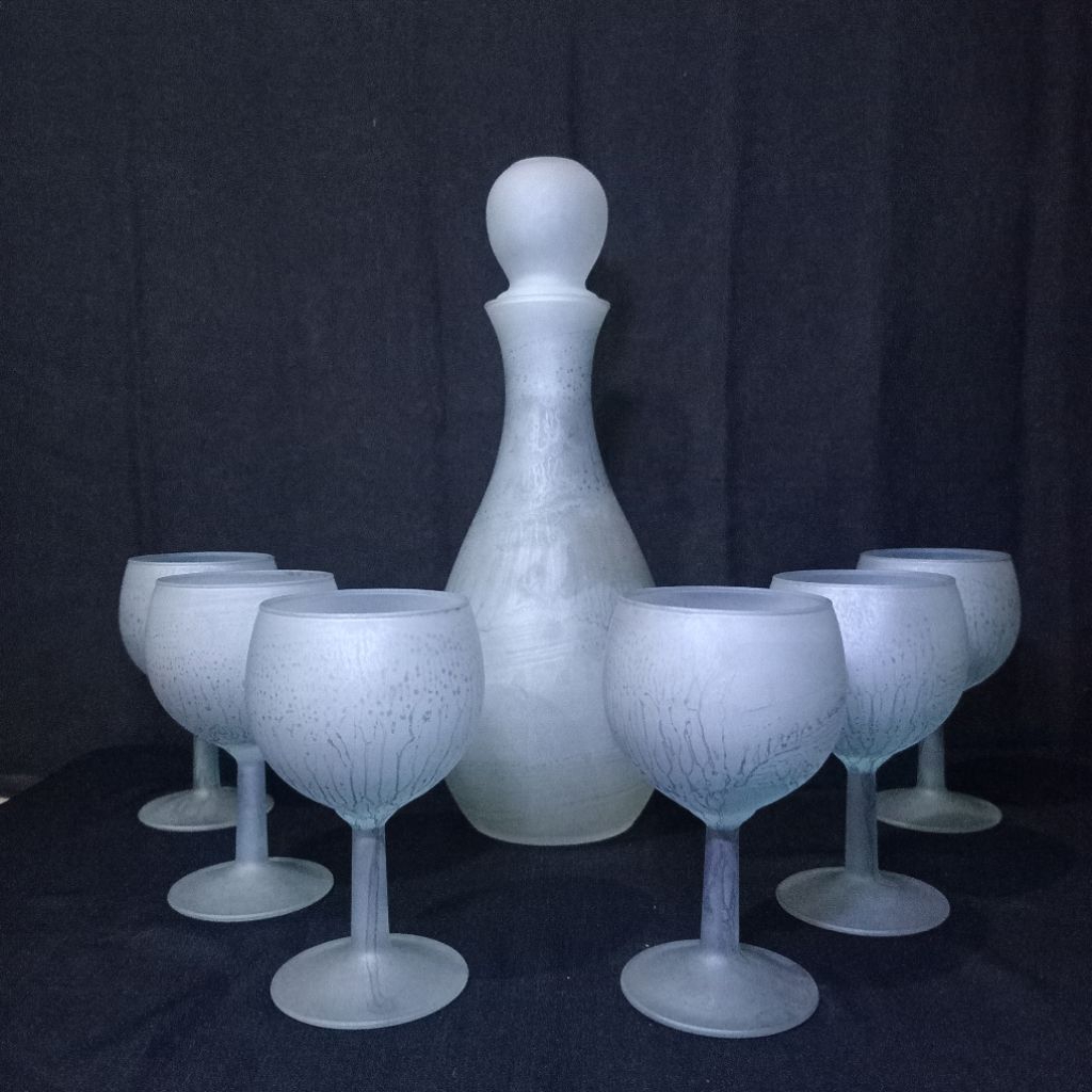 Set Dekanter/Botol Kaca Hebron Warna Biru Antik