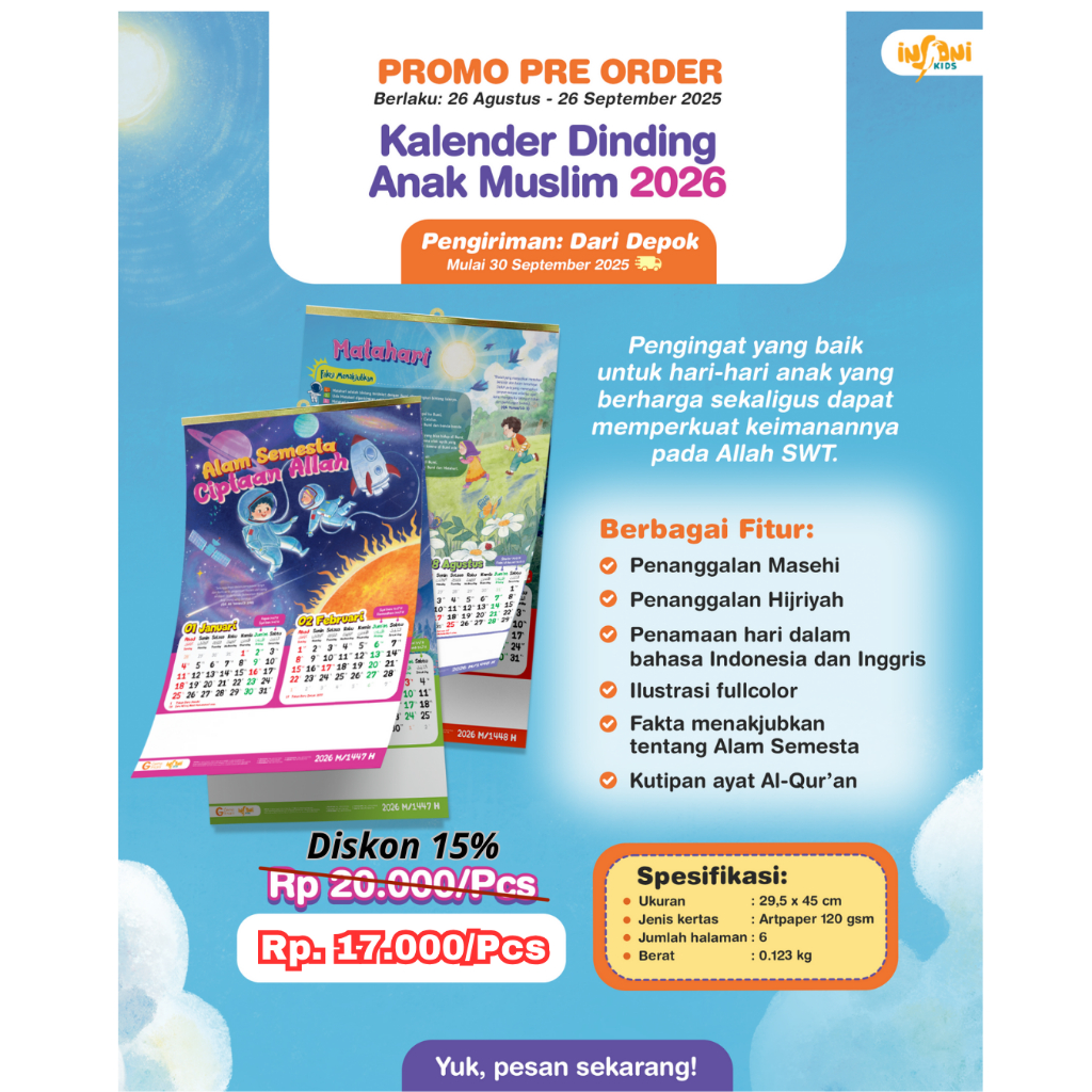 

Kalender Dinding Anak Muslim 2026 | Gema Insani | Pre-Order Calender Full Colour Kutipan Ayat