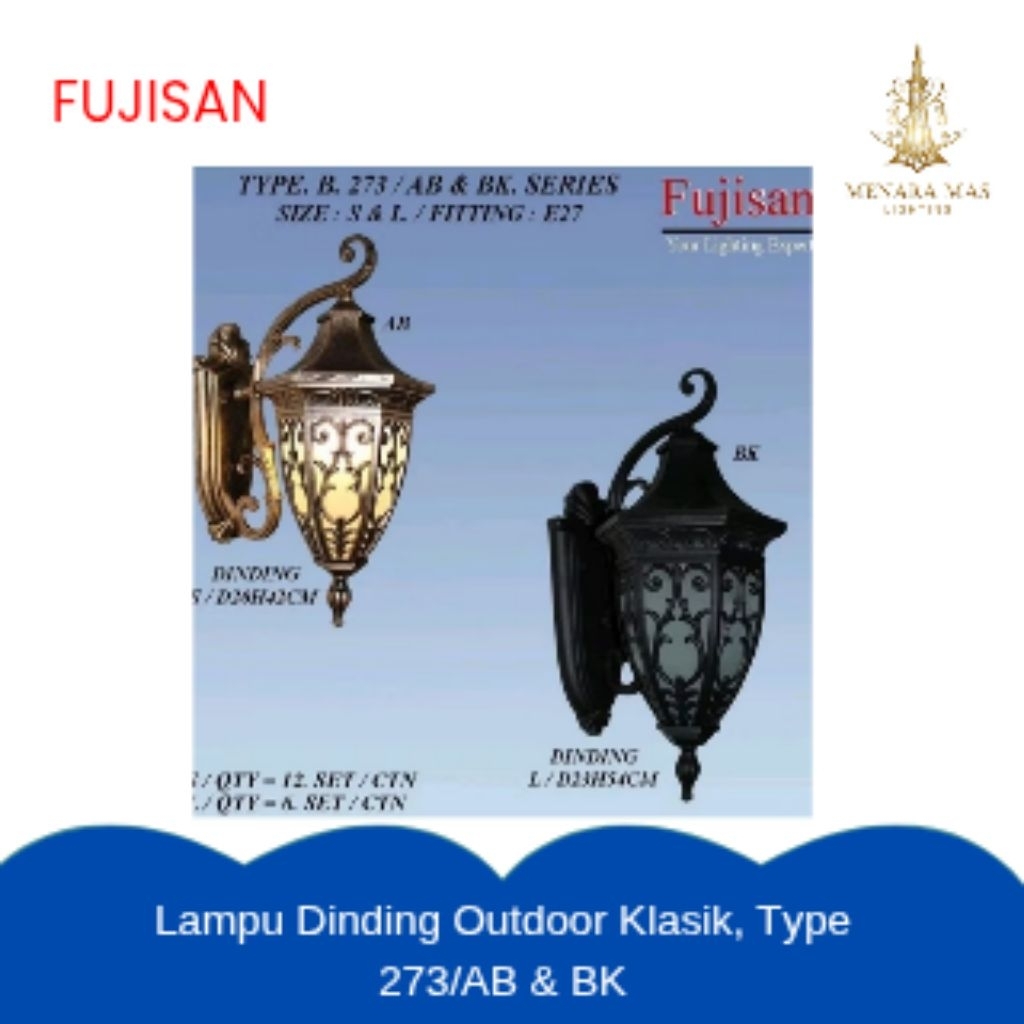 Lampu Dinding Outdoor Klasik, Type 273/AB & BK