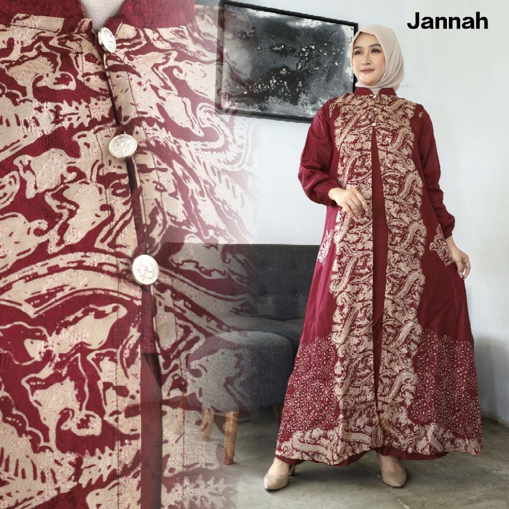 COD ALAZZA-GAMIS BATIK dobby sutra viscose super premium kombinasi/gamis batik 2 layer super mewah/b