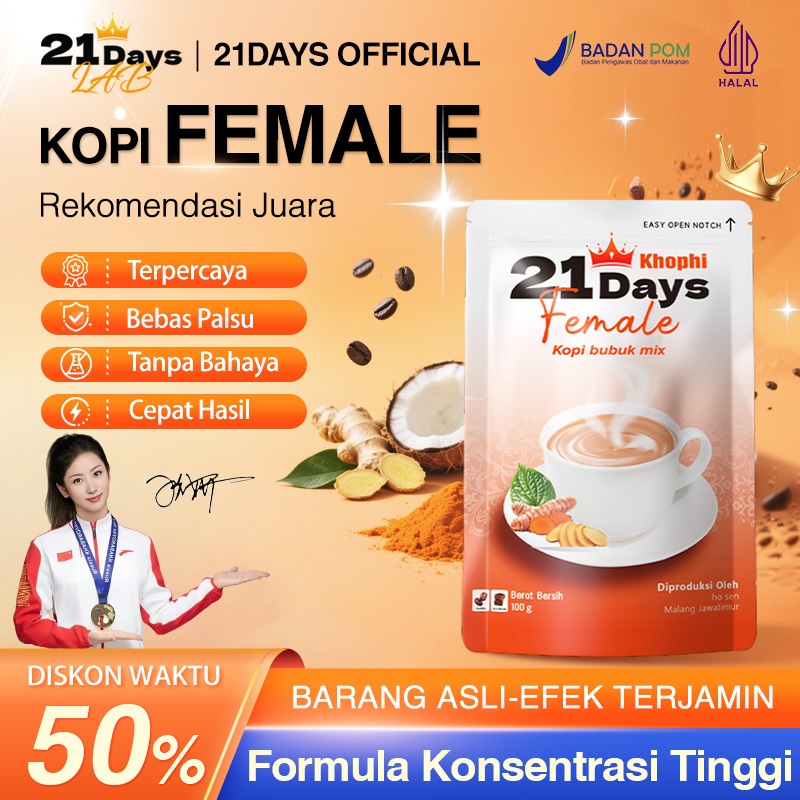

21Days Coffee Female Coffee – Kunyit, Kacip Fatimah, Daun Sirih, Gula Aren – Rekomendasi Juara Olimpiade