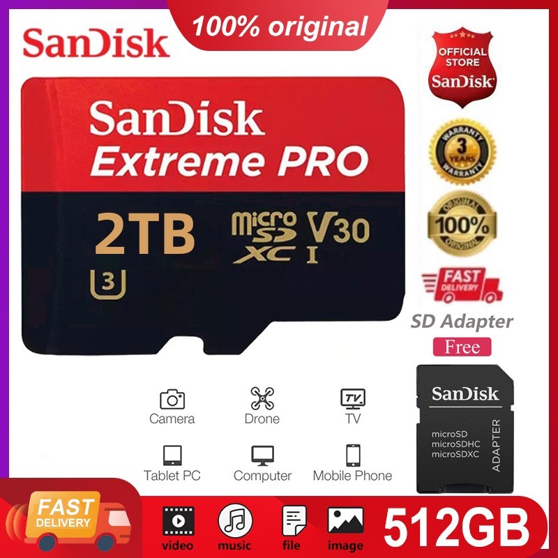Sandisk SD Memory Extreme Pro Model High-Speed 170MB/S TF Flash Card 128GB 256GB 512GB 1TB 2TB Class