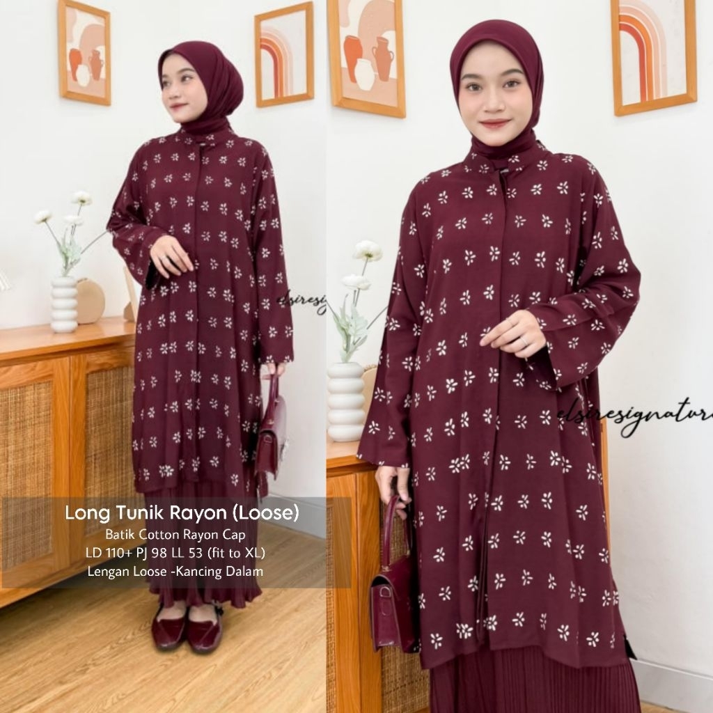 ELSIRESTORE.ID (READY STOCK) Long Tunik Rayon Batik Cap Batik Kekinian Modern Tali ESL Up