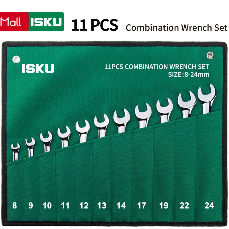 ISKU Kunci Ring Pas Set 11pcs 8-24mm/dengan tas penyimpanan Kunci pcs set 8-24mm Set 11 Pcs Kunci Ri