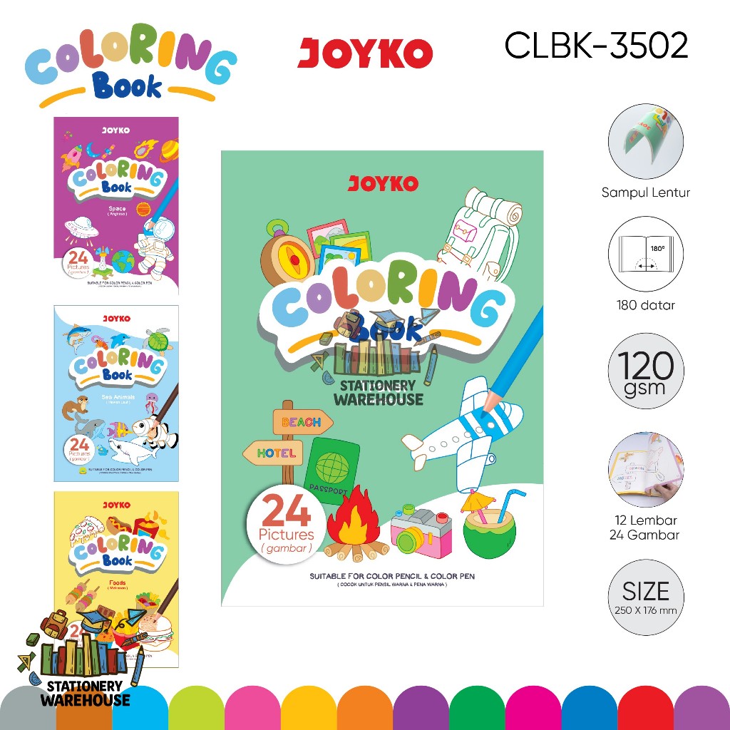 

Buku Mewarnai JOYKO Coloring Book CLBK-3502 SPACE TRAVEL SEA ANIMALS FOODS