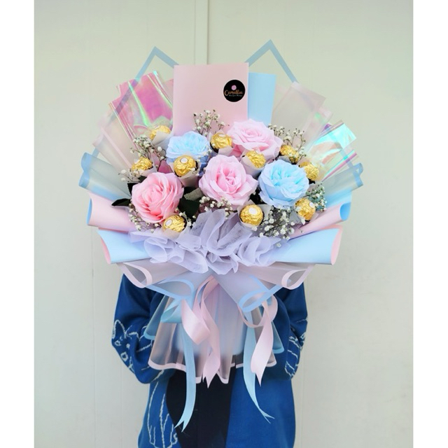 BUKET COKLAT FERRERO ROCHER | BUKET ARTIFICIAL FERRERO ROCHER | BUKET VALENTINE FREE BABYBREATH | AN