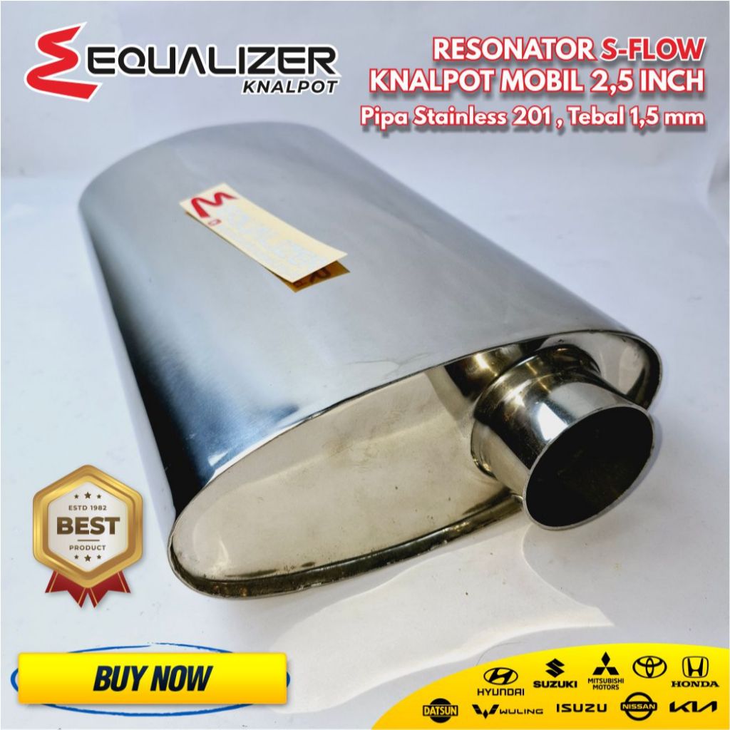 Resonator Oval S-flow Stainless Silent 2,5 inch Panjang 40 cm Resonator Knalpot Mobil Diesel BMW Mer