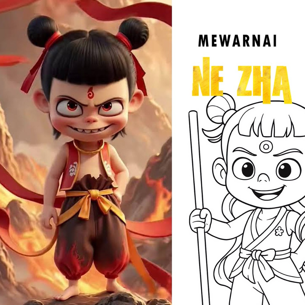 

15 Lembar A5 | Kertas Mewarnai tema Ne Zha | 15 Kertas gambar berbeda