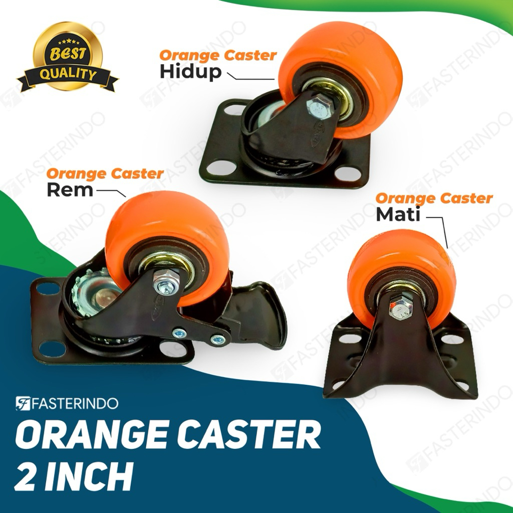 Roda Nylon 2 Inch Orange / Roda Caster / Roda 2 Inch (Harga per set isi 4pcs)