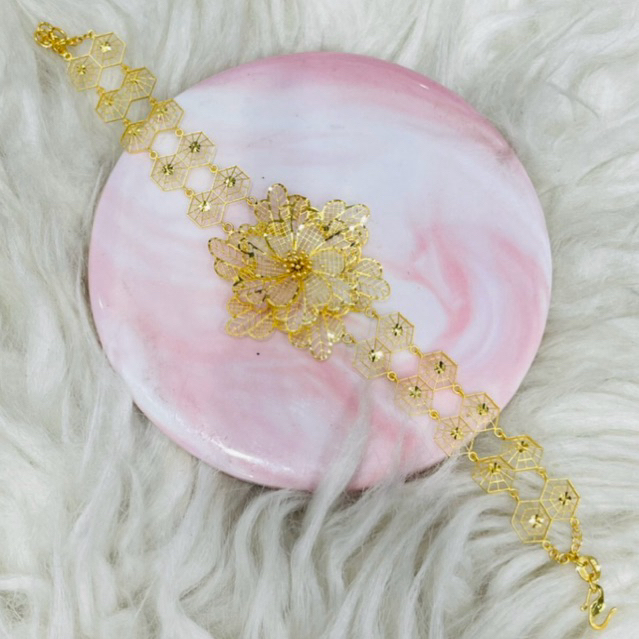 gelang bunga kerawang elegant mewah emas asli kadar 700