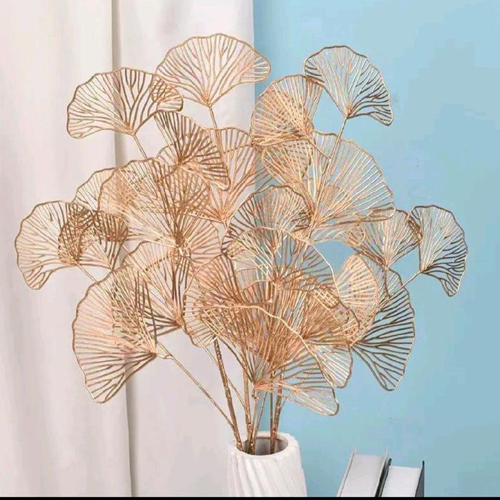 Daun Bunga Gingko Artificial Gold / Bunga Kipas Golden Flower Artificial