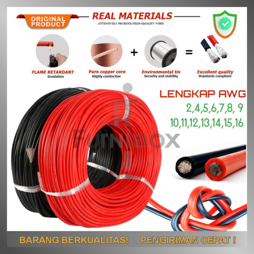 AWG Silicone Cable Tembaga Serabut Tahan Panas Kabel AWG 4 5 7 9 10 11 12 14 16 PANJANG 1 METER
