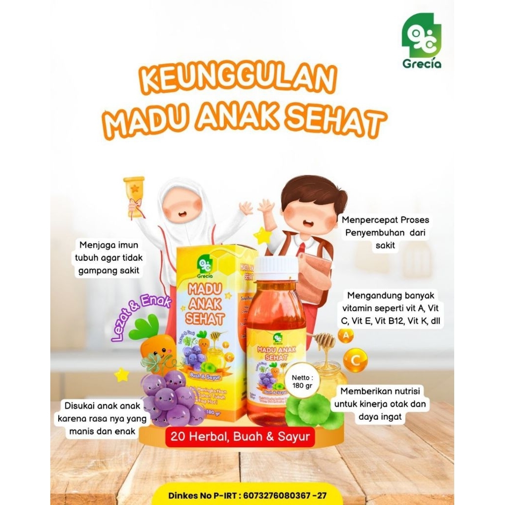 Madu Anak Sehat 180 Gr + Bonus Hadiah Gratis - Imunitas, Naikin BB dan Nafsu makan Anak, Atasi Demam