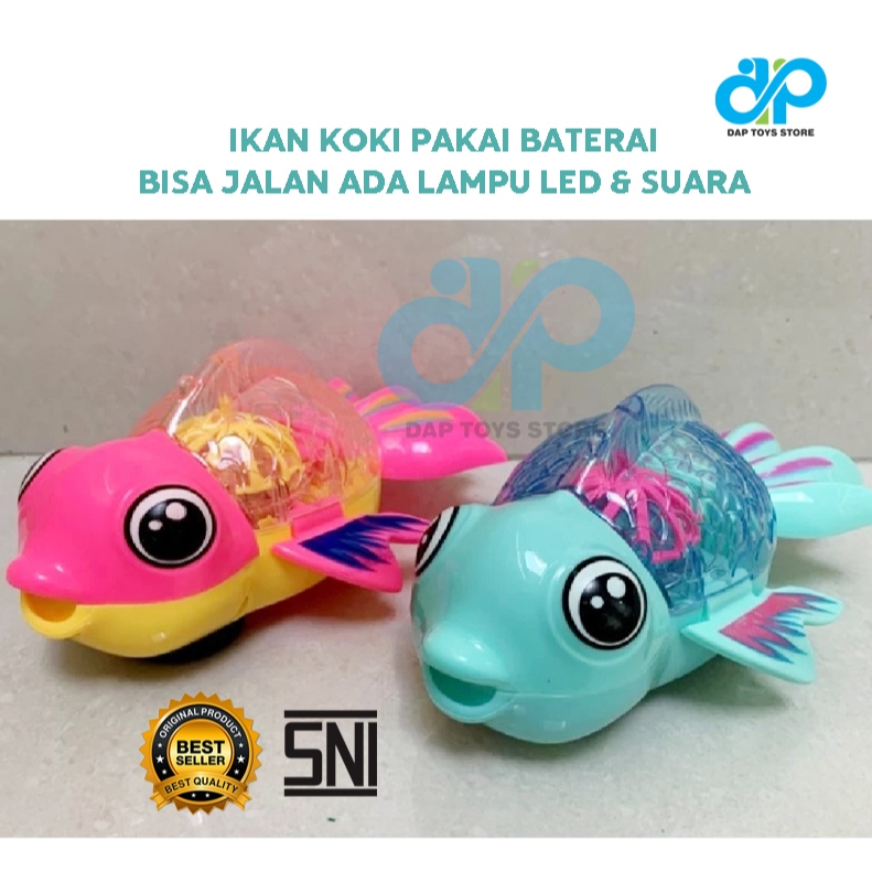 Mainan Viral Ikan Mas Koki Lampu LED - Mainan Ikan Jalan Ada Lampu & Musik - Mainan Ikan Import