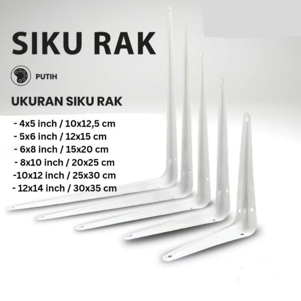 Plat Siku L Ambalan Rak Dinding Putih Kecil Besar