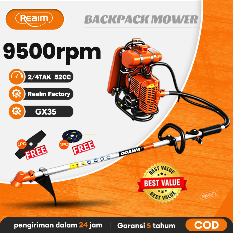 Reaim 6500W Mesin Potong Rumput Gendong 2Tak/4Tak Brush Cutter brush KualitasTerbaikRumputGendongPem