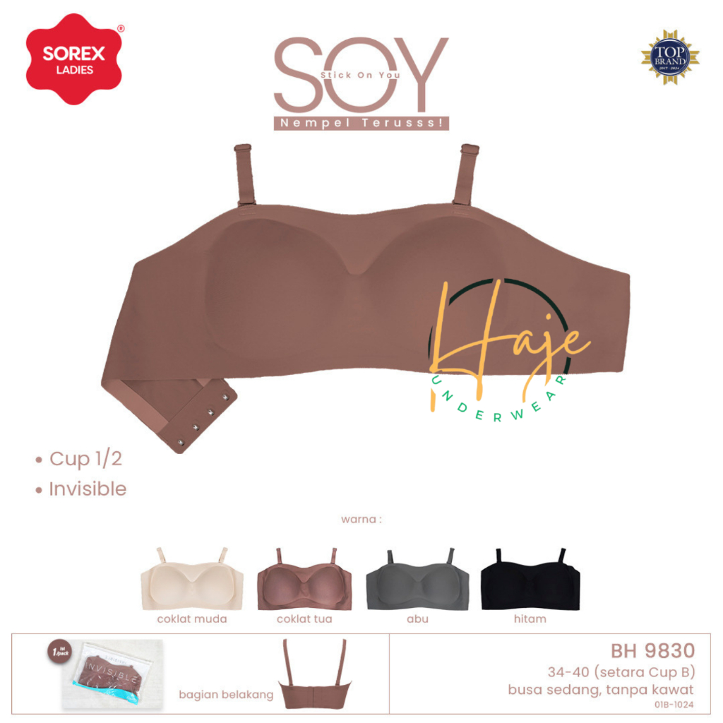 SOREX Bra BH Kemben Seamless Busa Tanpa Kawat Size 34 - 40