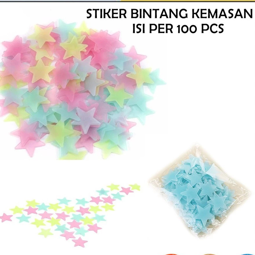 YS28 BINTANG Glow In The Dark GLOWING STAR STICKER BINTANG PER 100PCS STIKER DINDING MENYALA SAAT GE