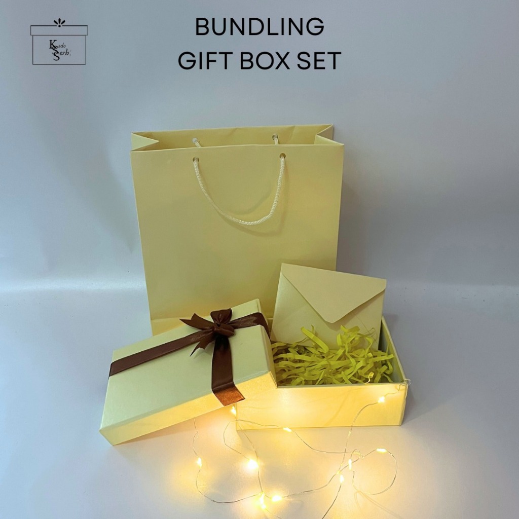 

Paket Packaging Hadiah Lengkap Hardbox + Paper Bag + Amplop + kertas Cacah + Lampu Hias