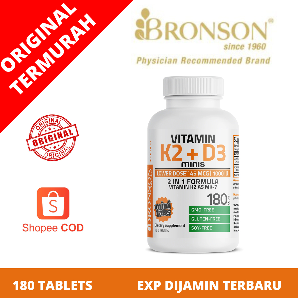 Bronson Vitamin K2 D3 Minis 1000 iu Isi 180 Tablets Original USA