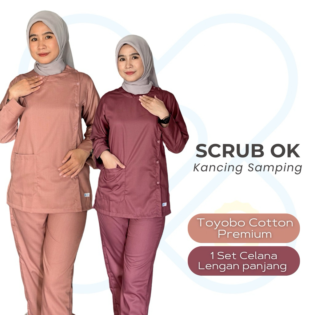 Baju OK Kancing Samping Set Lengan Panjang/ Baju jaga Toyobo/ Scrub Dokter/ Scrub Medis S - XXXL by 