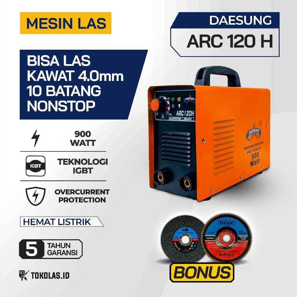 Mesin Travo Las Korea MMA Daesung 120 H 900 WAtt Heavy Duty Bisa Kawat 4,0 mm
