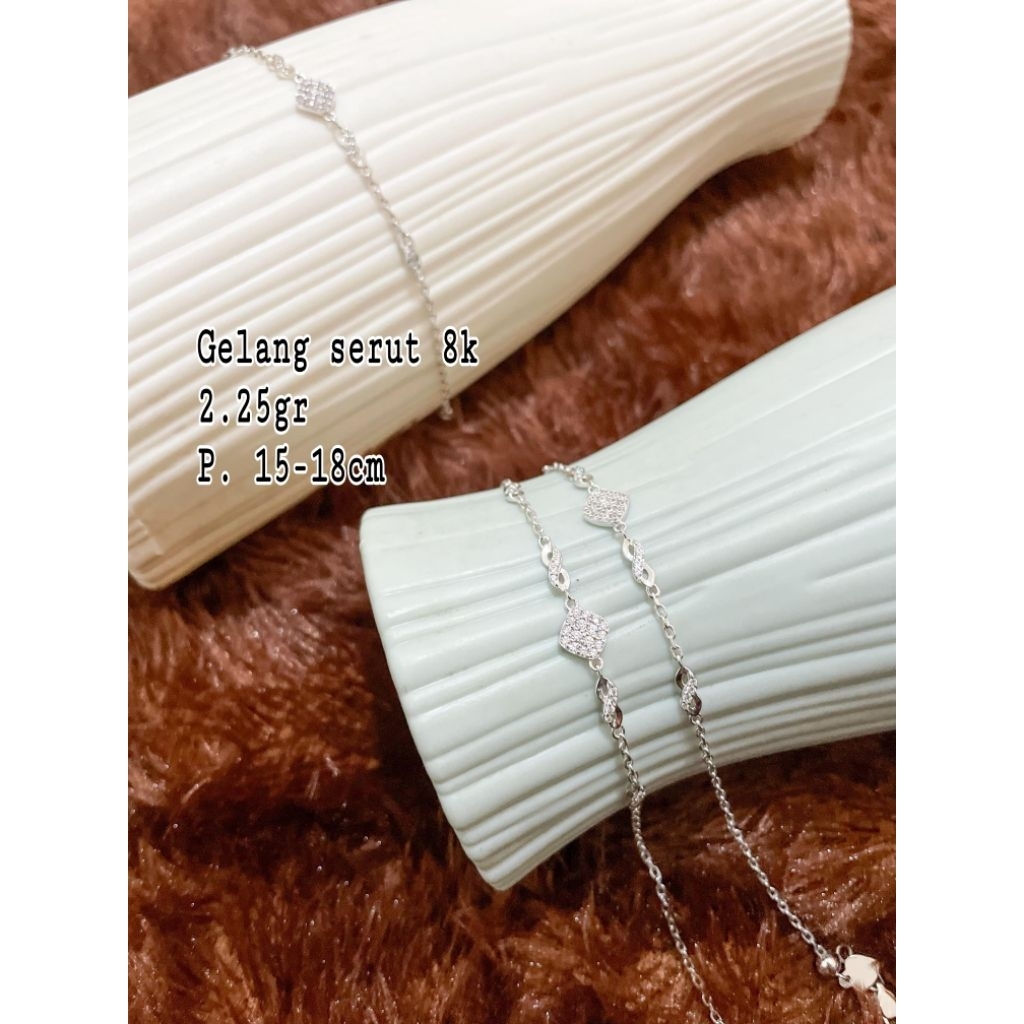 Gelang rantai serut persegi & love mata mas putih