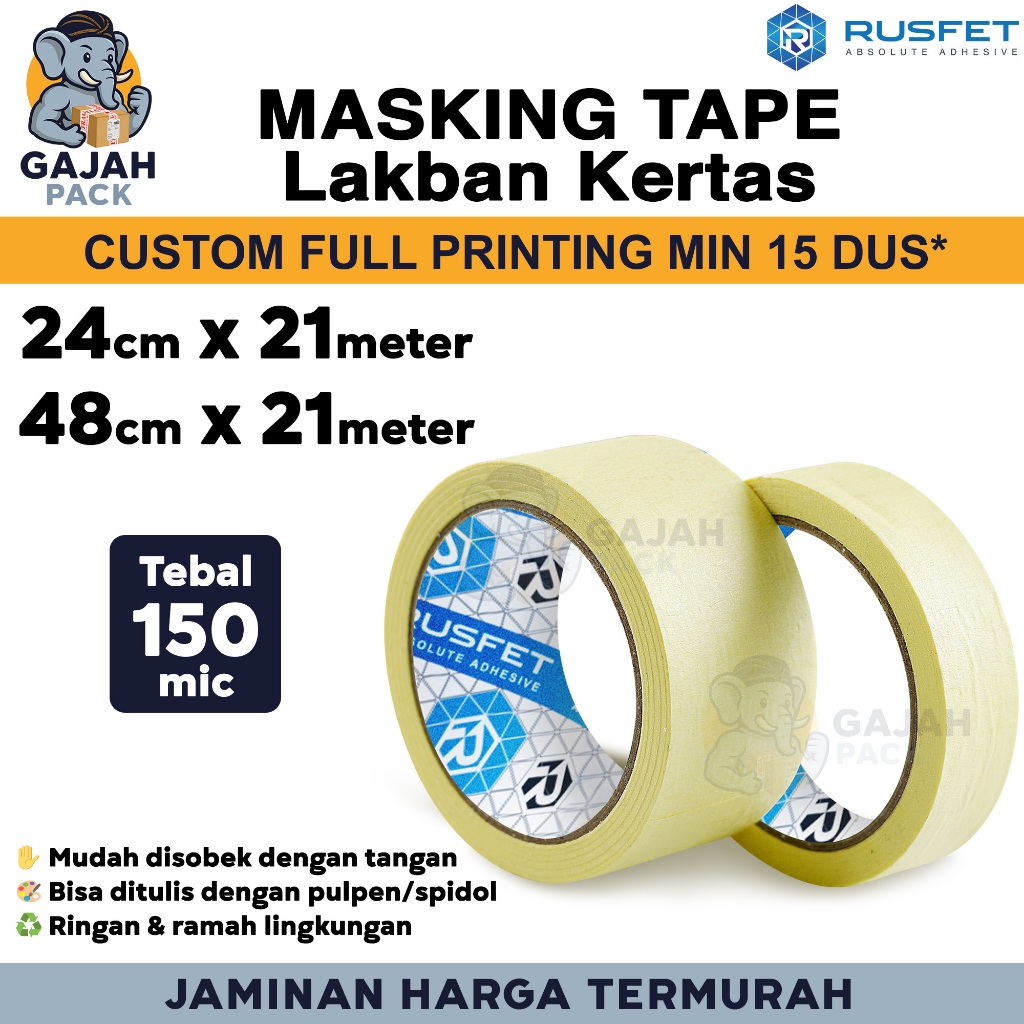 

Lakban Kertas MASKING TAPE Isolasi Selotip Kertas RUSFET TERMURAH /SATUAN