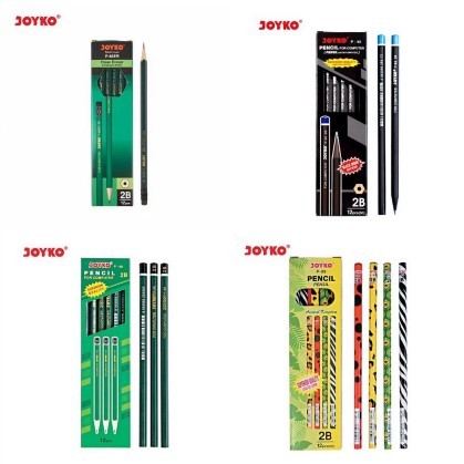 

( 1 Lsn - 12 Pcs ) JOYKO PENSIL KAYU 2B - WOOD PENCIL HIJAU P88 / HITAM P99 / ANIMAL PRINT P92