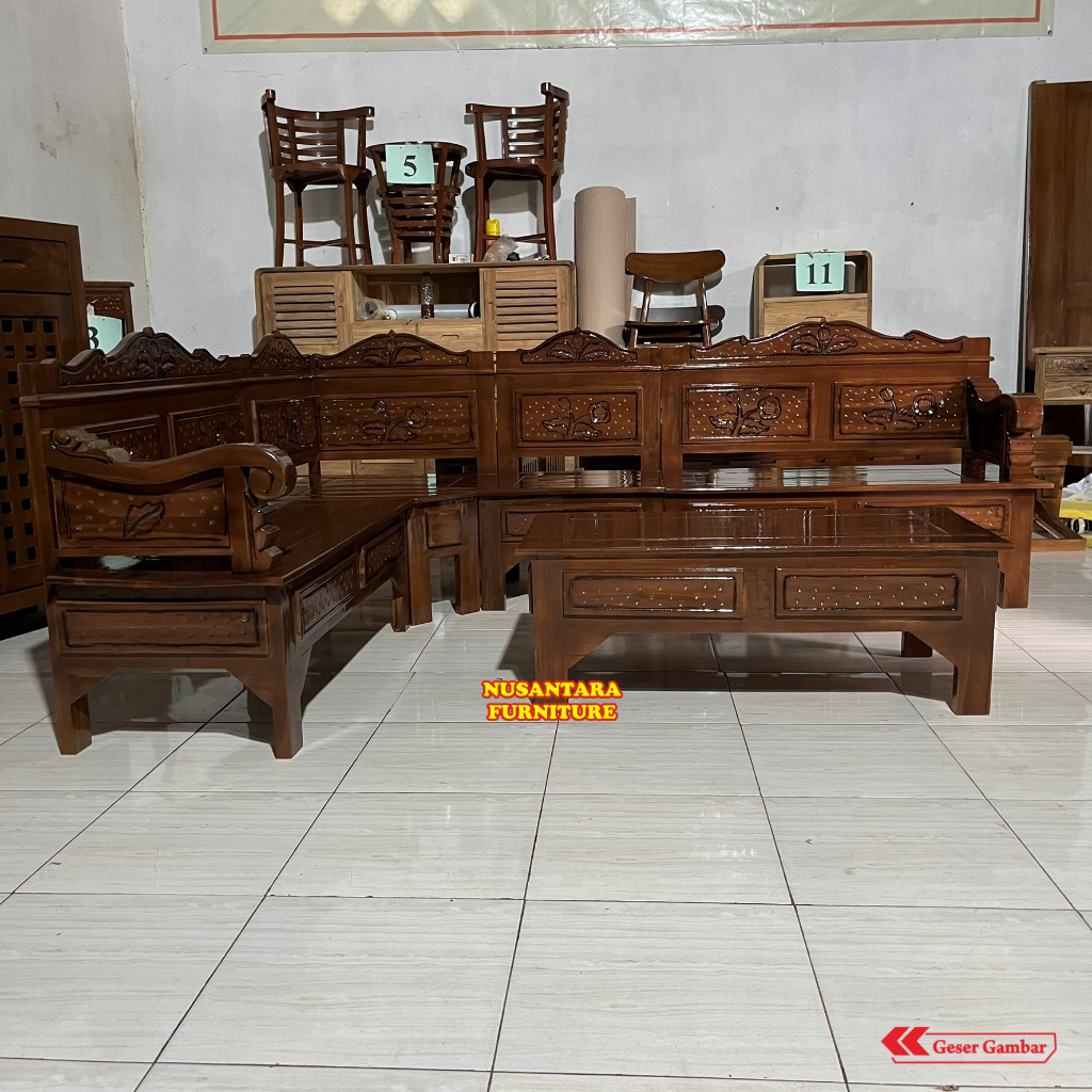 KURSI TAMU MEWAH KAYU JATI UKIRAN JEPARA SET LENGKAP - KURSI SUDUT UKIR JEPARA