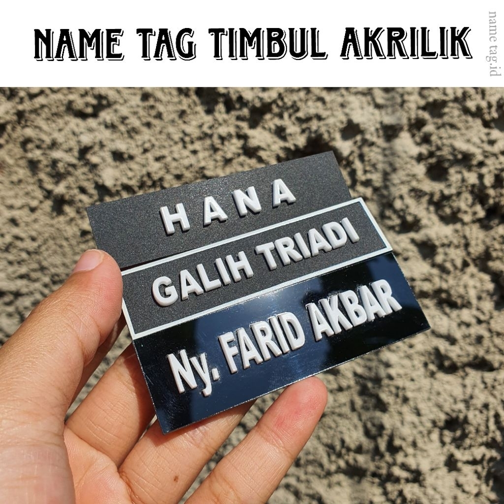

Papan Nama Name Tag Full Akrilik Timbul 3D Gloss & Dove 2×8cm dan 2,5×8cm Full Hitam dan Lis Putih Satu Hari Jadi langsung Kirim