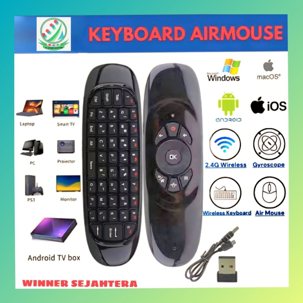 Remote Mouse Wireless Keyboard C120 2.4 Ghz untuk TV BOX Laptop Smart TV Remot Gyroscope Keyboard Or