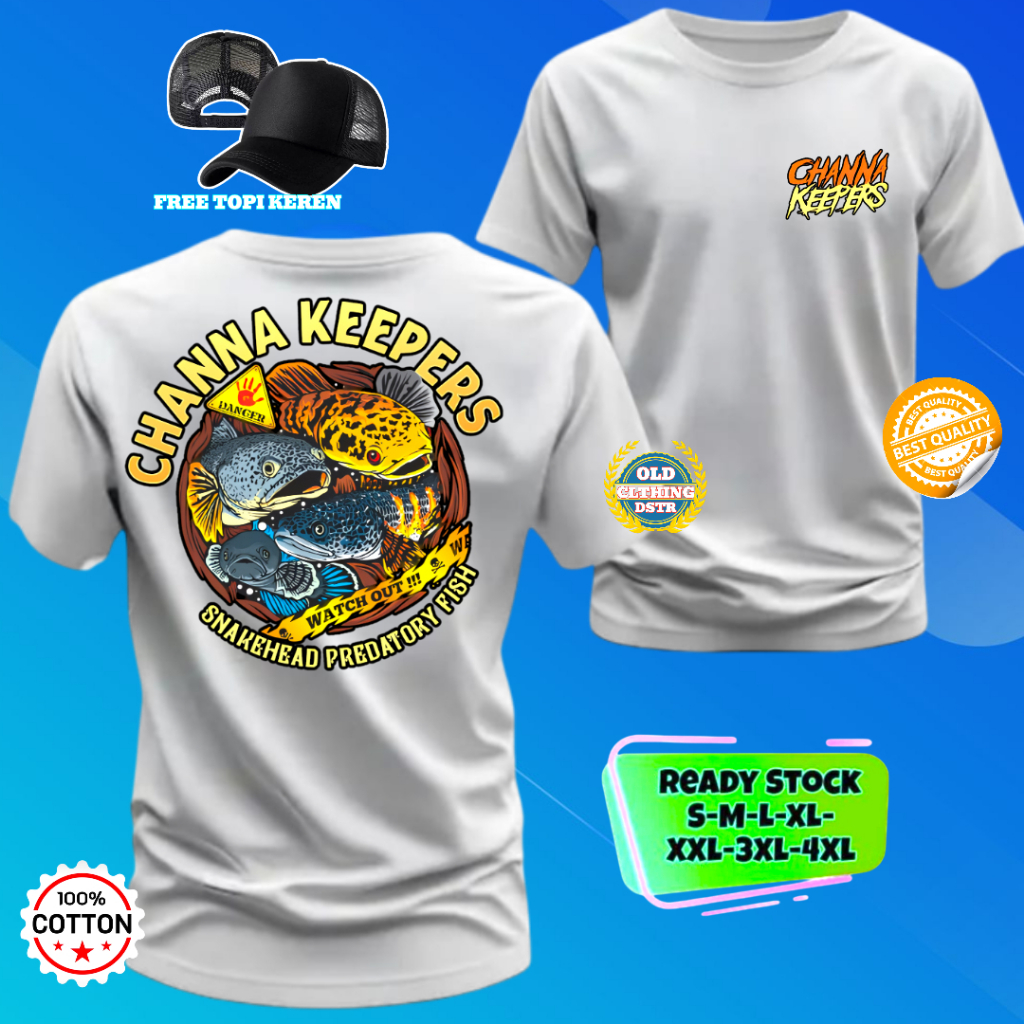 KAOS DISTRO PRIA COTTON COMBAD CHANNA KEEPERS SNAKEHEAD PREDATORY FISH DESIGN CASUAL TRENDY FREE TOP