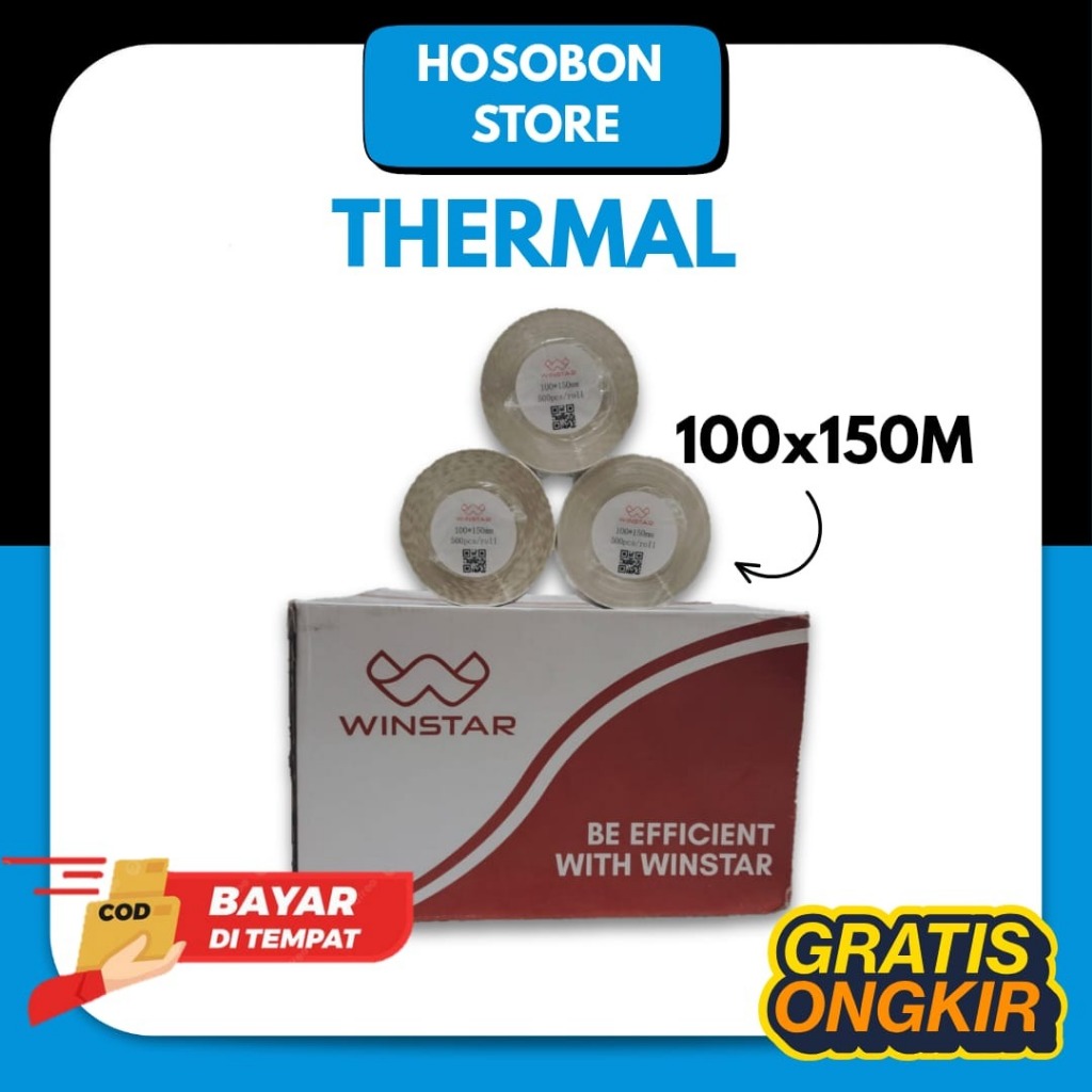 

1 Dus Kertas Label Sticker Resi Thermal 100x150 Isi 500 Roll Lipat Winstar Asli Original