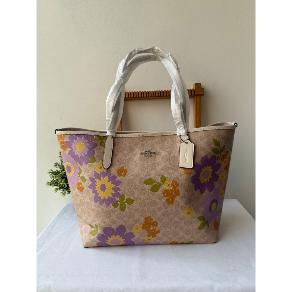 Coach city tote bag floral sand multi