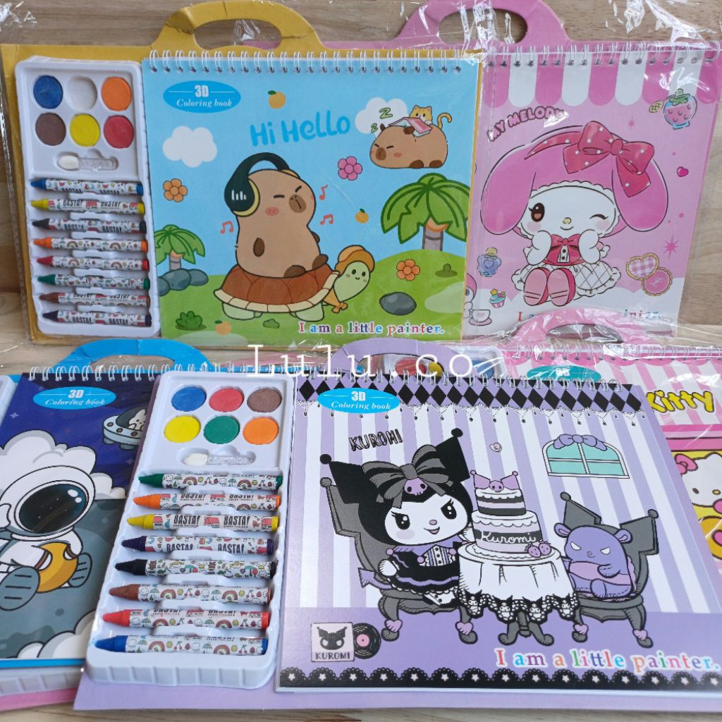 

Set mewarnai crayon coloring sheet 014 Kuromi melody capybara hello kitty astronot