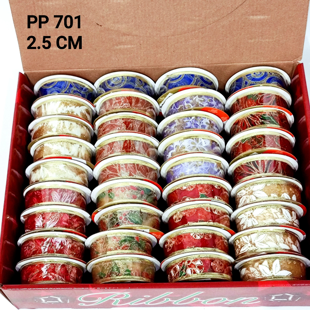 

[2.5cm 3y] Pita Natal Kawat Transparan 2.5cm Dekor Hampers Pita Kado Ornamen Pohon Natal Murah Ornamen Natal Christmas Gift Hampers Natal Murah Grosir